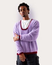 Purple U -Neck sweater with burgundy trims